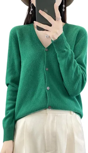 100% Merino Wool Sweaters Women's Fall Winter Female Cardigan V-Neck Sexy Knitted Long Sleeves New Simple(015)