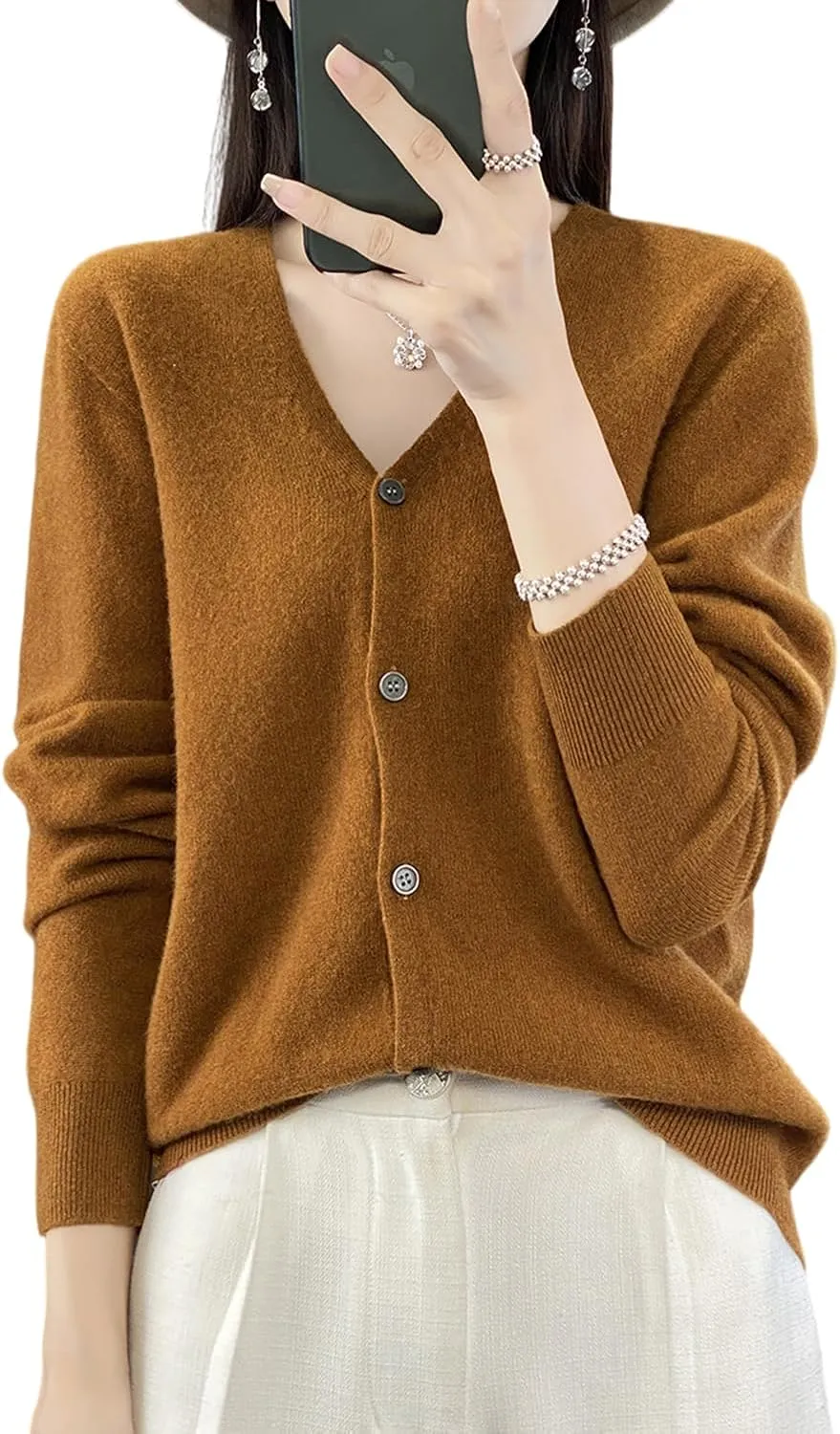 100% Merino Wool Sweaters Women's Fall Winter Female Cardigan V-Neck Sexy Knitted Long Sleeves New Simple(015)