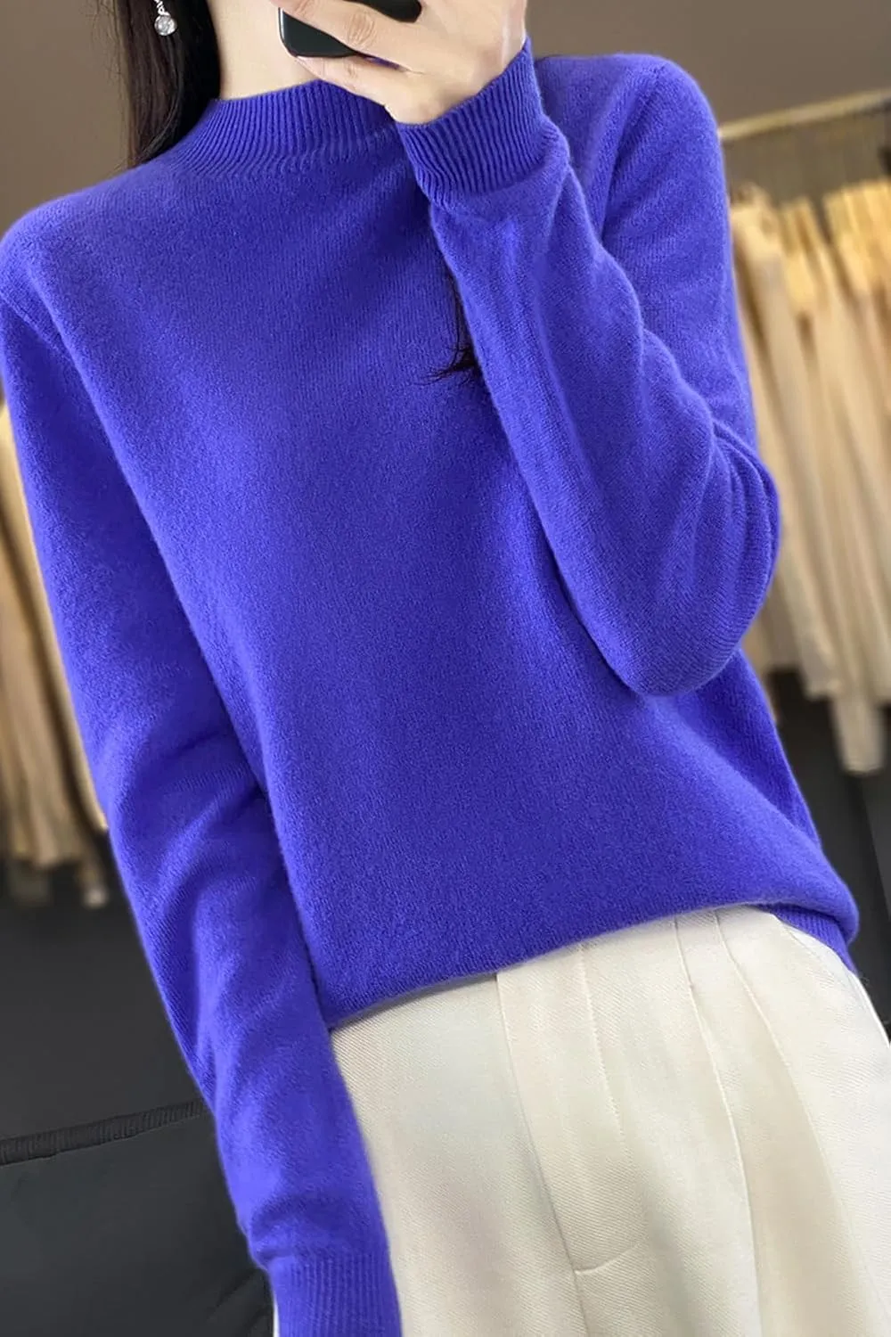 100% Merino Wool Sweaters Women's Fall Winter Warm Soft Knitted Loose Pullover Turtleneck Long Sleeves