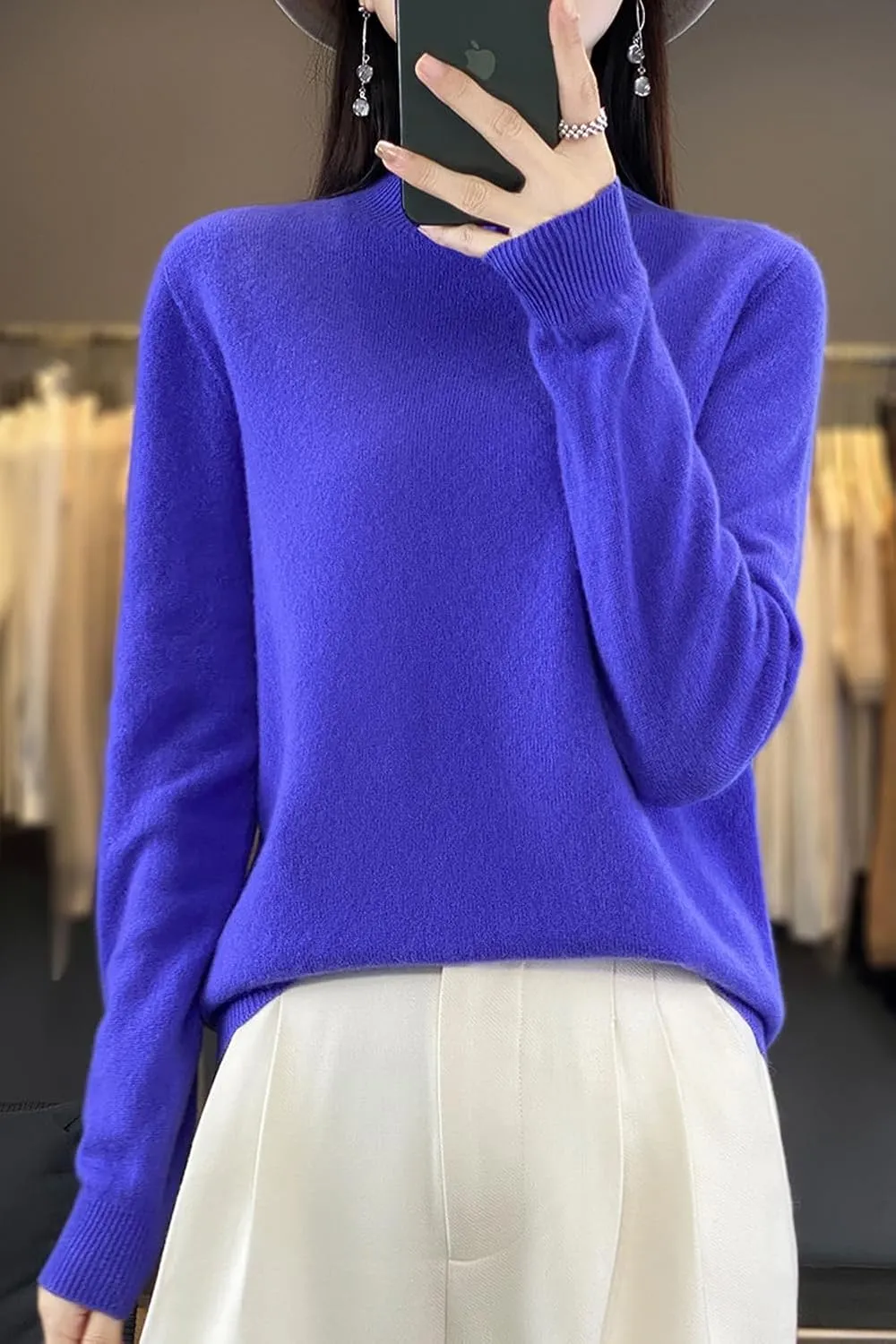 100% Merino Wool Sweaters Women's Fall Winter Warm Soft Knitted Loose Pullover Turtleneck Long Sleeves