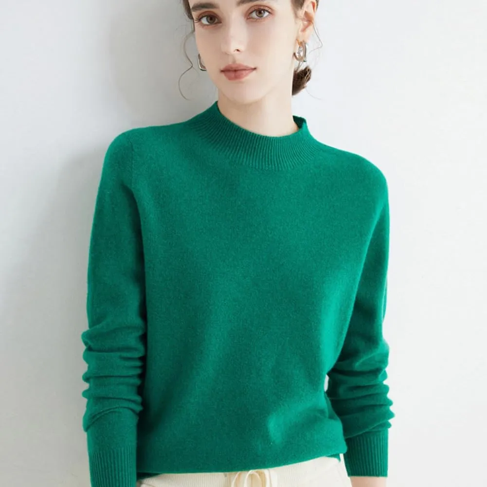 100% Merino Wool Sweaters Women's Fall Winter Warm Soft Knitted Loose Pullover Turtleneck Long Sleeves