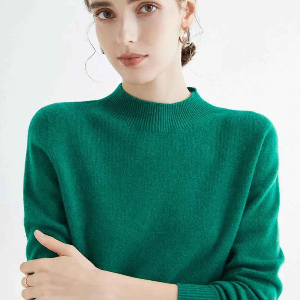 100% Merino Wool Sweaters Women's Fall Winter Warm Soft Knitted Loose Pullover Turtleneck Long Sleeves