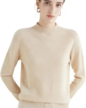 100% Merino Wool Sweaters Women's Fall Winter Warm Soft Knitted Loose Pullover Turtleneck Long Sleeves