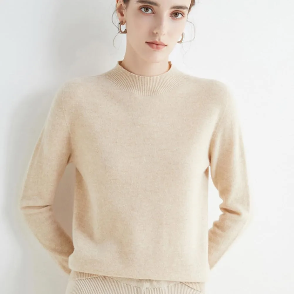 100% Merino Wool Sweaters Women's Fall Winter Warm Soft Knitted Loose Pullover Turtleneck Long Sleeves