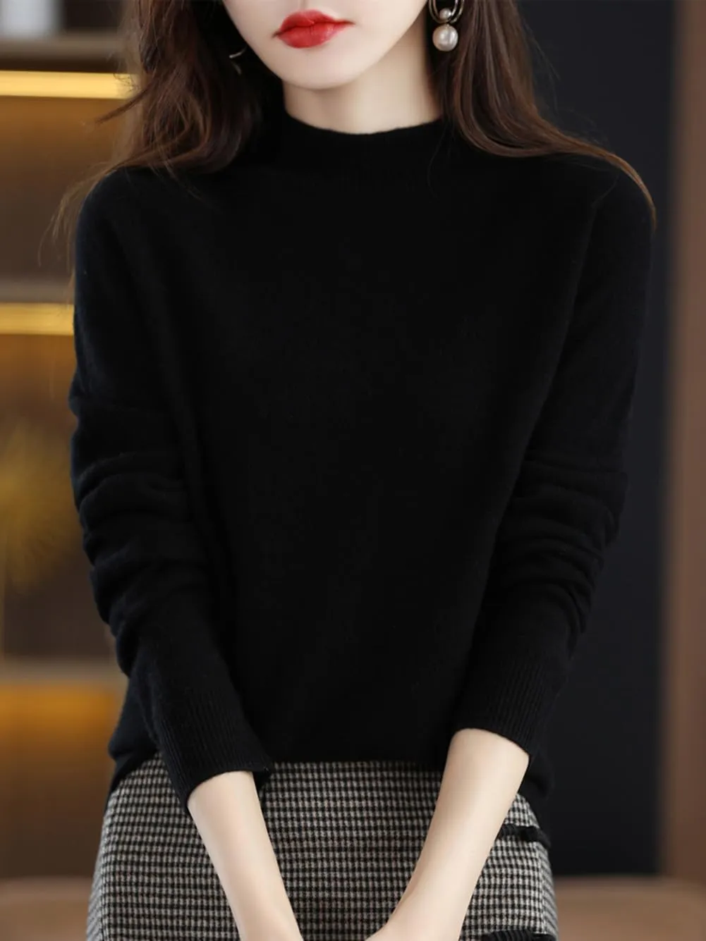 100% Merino Wool Sweaters Women's Fall Winter Warm Soft Knitted Loose Pullover Turtleneck Long Sleeves
