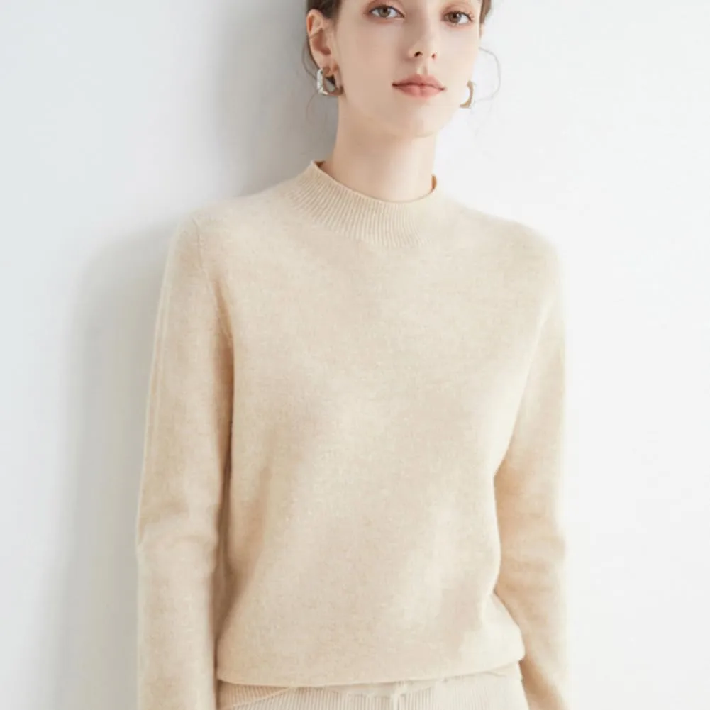 100% Merino Wool Sweaters Women's Fall Winter Warm Soft Knitted Loose Pullover Turtleneck Long Sleeves