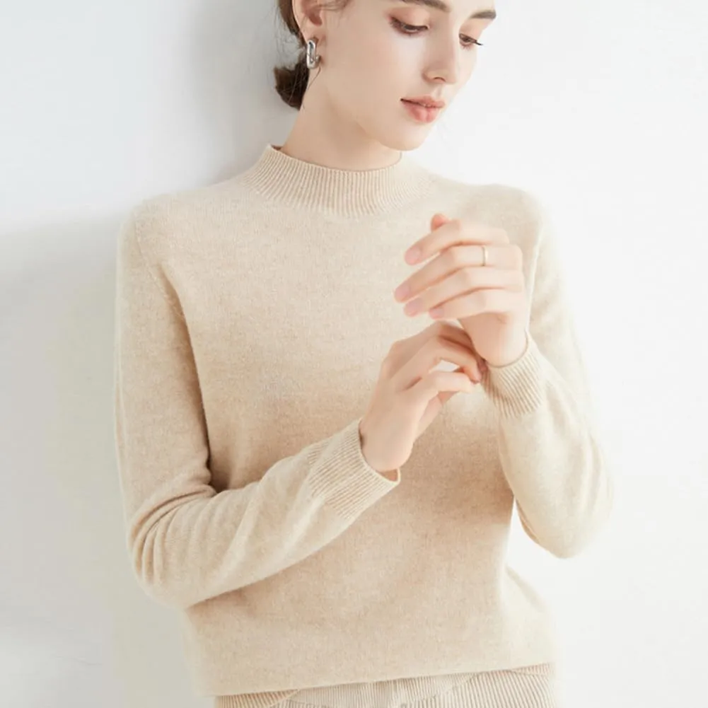 100% Merino Wool Sweaters Women's Fall Winter Warm Soft Knitted Loose Pullover Turtleneck Long Sleeves