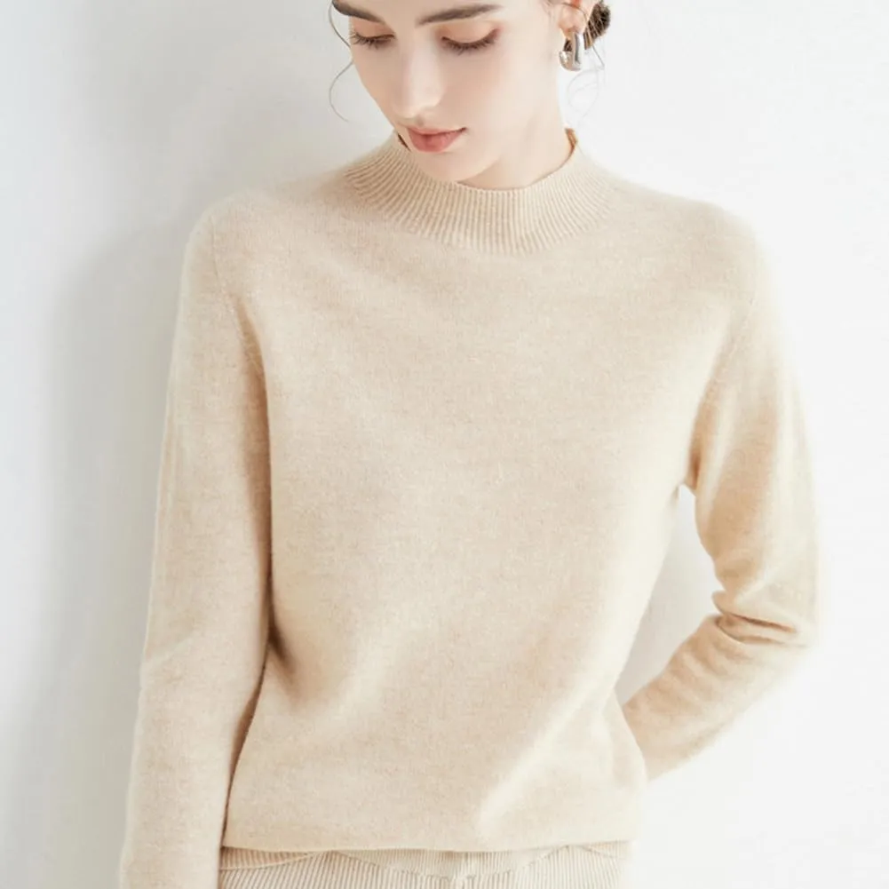 100% Merino Wool Sweaters Women's Fall Winter Warm Soft Knitted Loose Pullover Turtleneck Long Sleeves