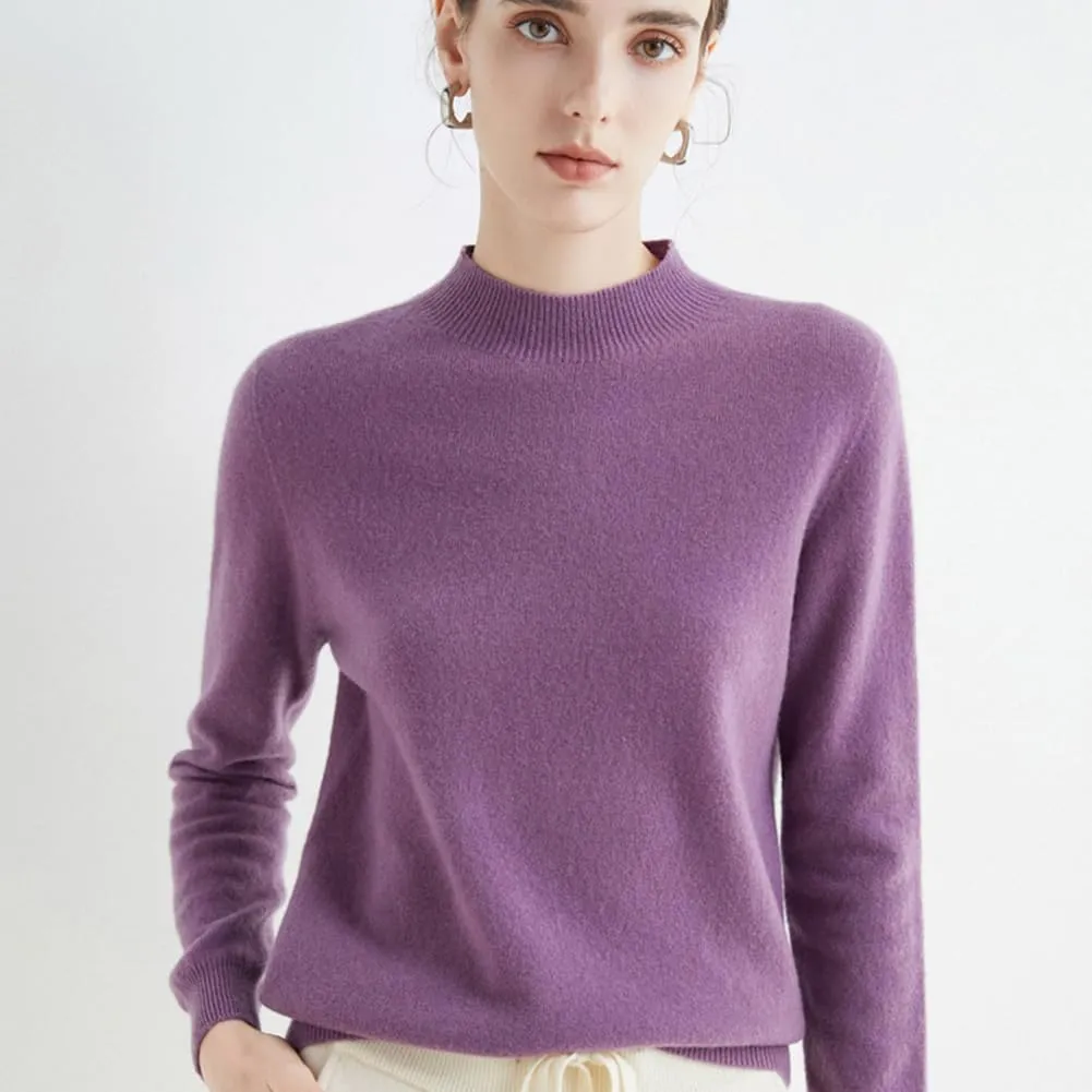 100% Merino Wool Sweaters Women's Fall Winter Warm Soft Knitted Loose Pullover Turtleneck Long Sleeves