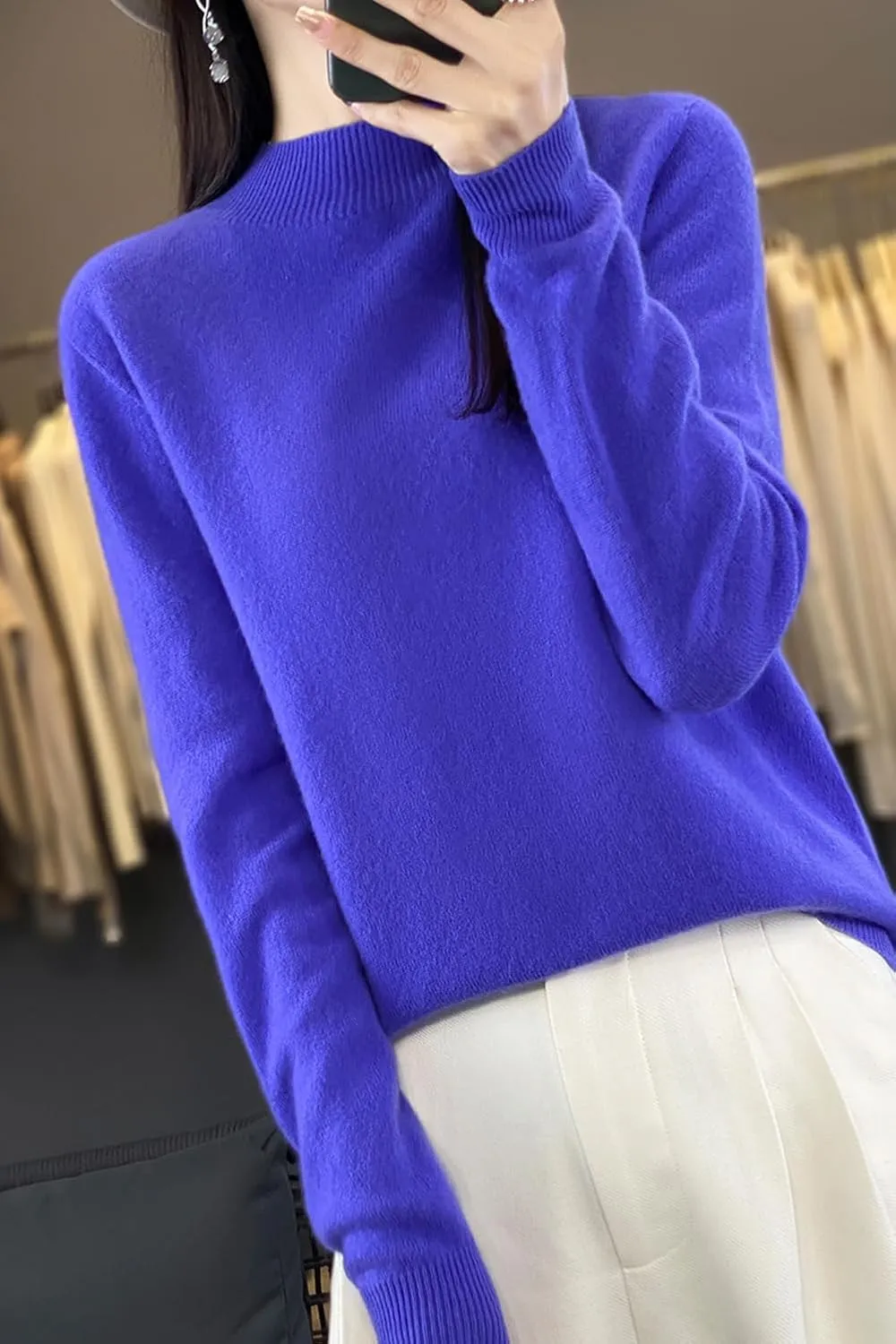 100% Merino Wool Sweaters Women's Fall Winter Warm Soft Knitted Loose Pullover Turtleneck Long Sleeves