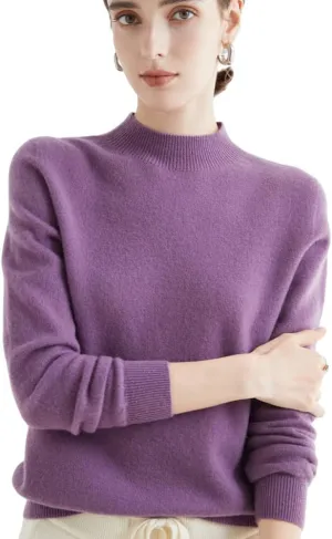 100% Merino Wool Sweaters Women's Fall Winter Warm Soft Knitted Loose Pullover Turtleneck Long Sleeves