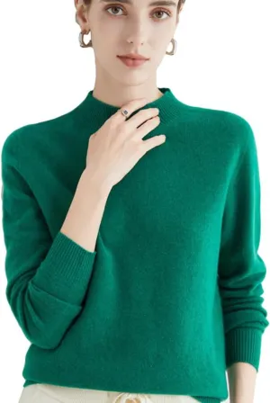 100% Merino Wool Sweaters Women's Fall Winter Warm Soft Knitted Loose Pullover Turtleneck Long Sleeves