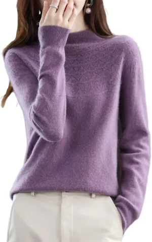 100% Merino Wool Sweaters Women's Fall Winter Warm Soft Knitted Loose Pullover Turtleneck Long Sleeves