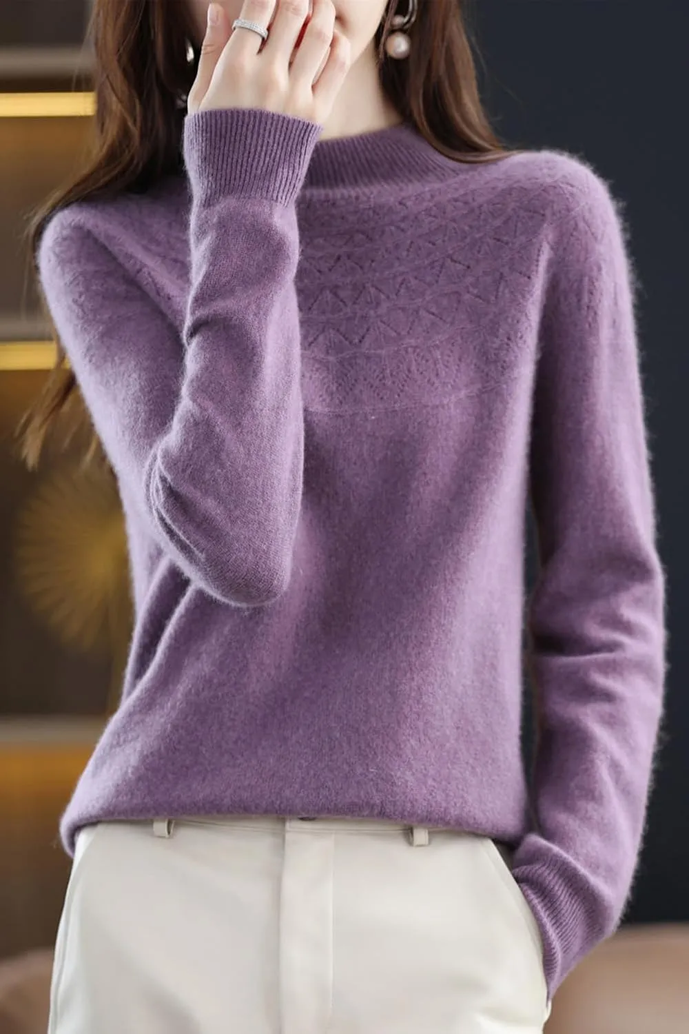 100% Merino Wool Sweaters Women's Fall Winter Warm Soft Knitted Loose Pullover Turtleneck Long Sleeves