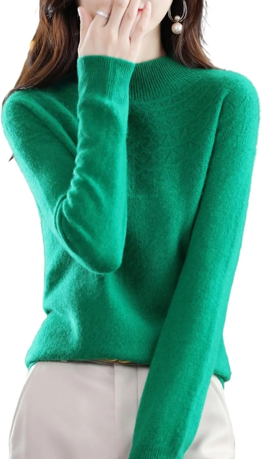 100% Merino Wool Sweaters Women's Fall Winter Warm Soft Knitted Loose Pullover Turtleneck Long Sleeves