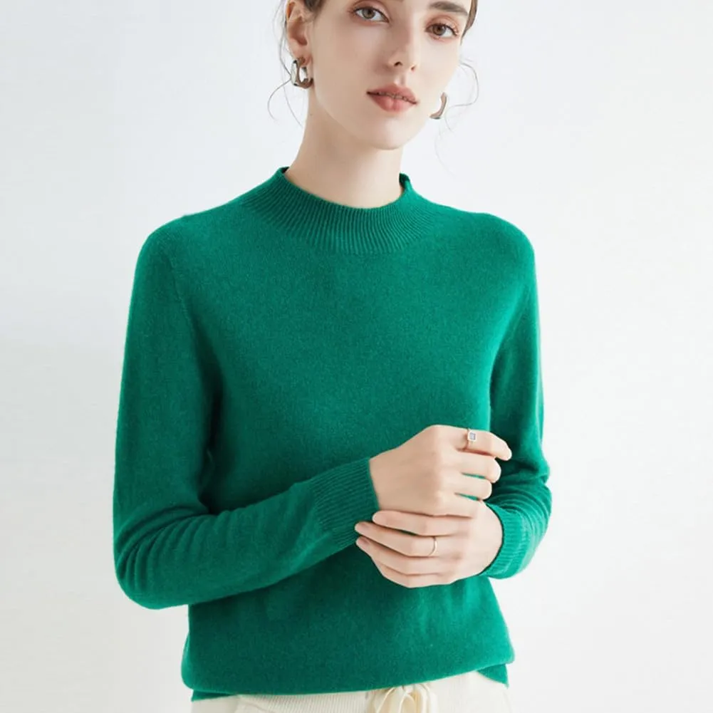 100% Merino Wool Sweaters Women's Fall Winter Warm Soft Knitted Loose Pullover Turtleneck Long Sleeves