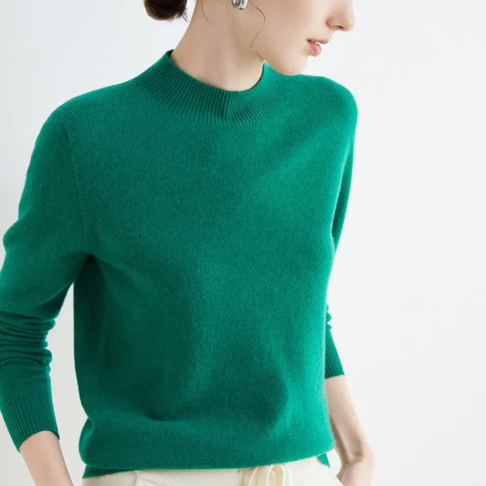 100% Merino Wool Sweaters Women's Fall Winter Warm Soft Knitted Loose Pullover Turtleneck Long Sleeves