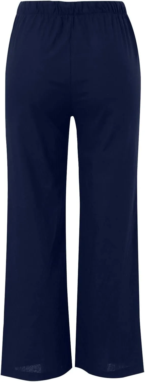 2024 Women High Waisted Wide Leg Pants Dressy Fashion Drawstring Elastic Trousers Comfy Straight Leg Long Pants with Pocket