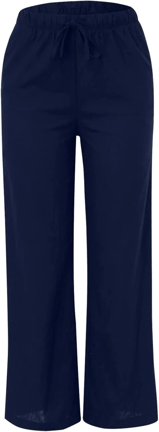 2024 Women High Waisted Wide Leg Pants Dressy Fashion Drawstring Elastic Trousers Comfy Straight Leg Long Pants with Pocket