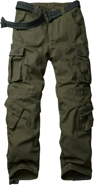 AKARMY Men's Ripstop Wild Cargo Pants, Relaxed Fit Hiking Pants, Army Camo Combat Casual Work Pants with 8 Pockets(No Belt)