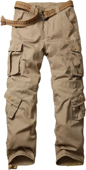 AKARMY Men's Ripstop Wild Cargo Pants, Relaxed Fit Hiking Pants, Army Camo Combat Casual Work Pants with 8 Pockets(No Belt)