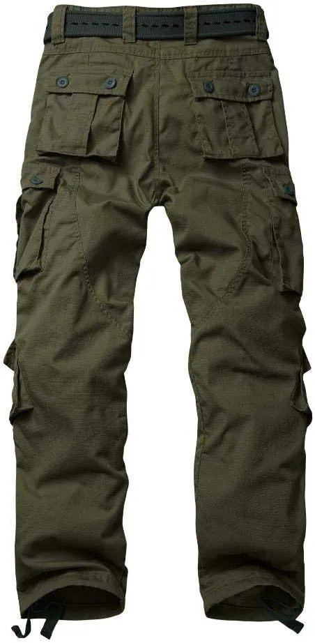 AKARMY Men's Ripstop Wild Cargo Pants, Relaxed Fit Hiking Pants, Army Camo Combat Casual Work Pants with 8 Pockets(No Belt)