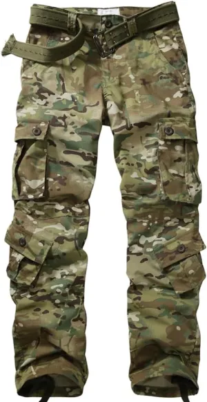 AKARMY Men's Ripstop Wild Cargo Pants, Relaxed Fit Hiking Pants, Army Camo Combat Casual Work Pants with 8 Pockets(No Belt)