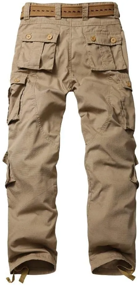 AKARMY Men's Ripstop Wild Cargo Pants, Relaxed Fit Hiking Pants, Army Camo Combat Casual Work Pants with 8 Pockets(No Belt)