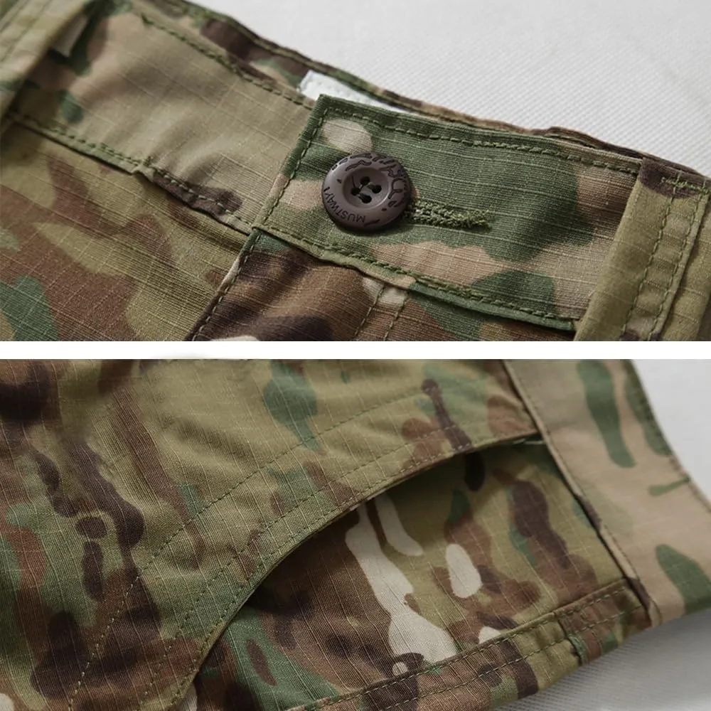 AKARMY Men's Ripstop Wild Cargo Pants, Relaxed Fit Hiking Pants, Army Camo Combat Casual Work Pants with 8 Pockets(No Belt)