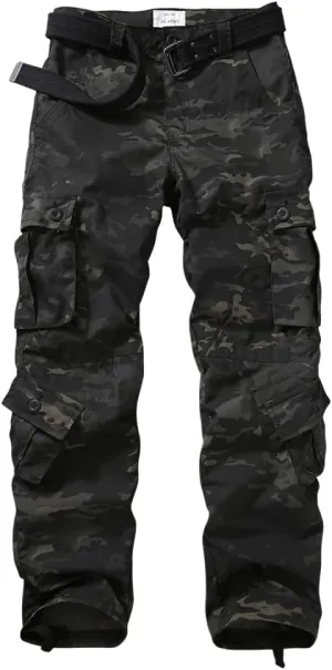 AKARMY Men's Ripstop Wild Cargo Pants, Relaxed Fit Hiking Pants, Army Camo Combat Casual Work Pants with 8 Pockets(No Belt)