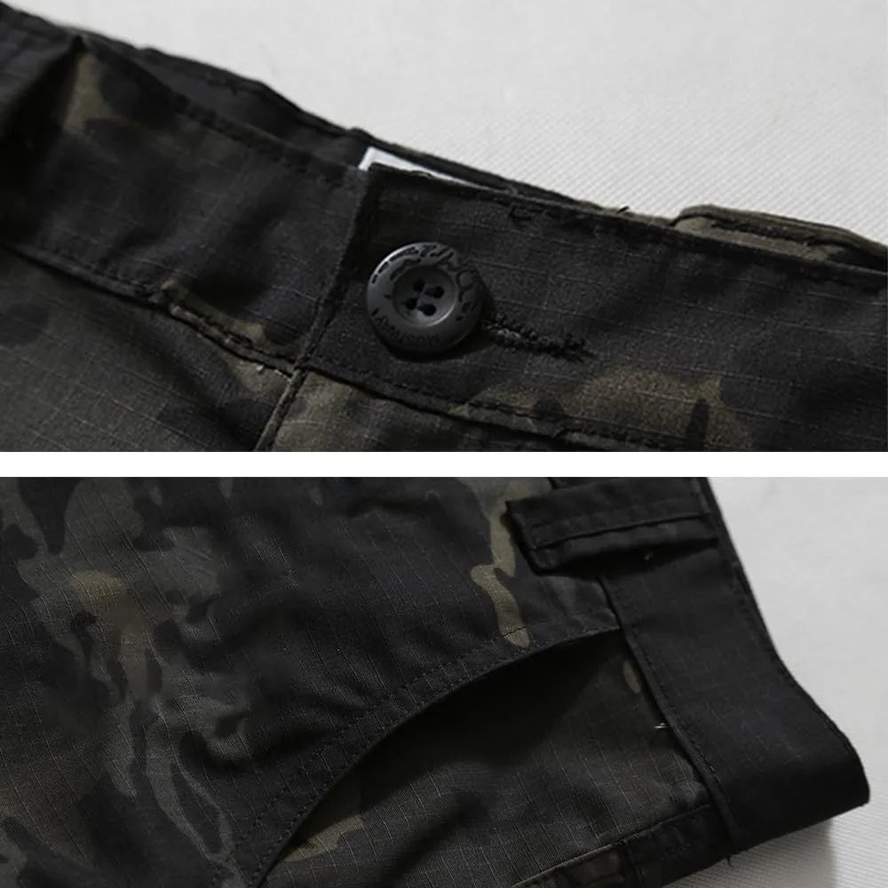 AKARMY Men's Ripstop Wild Cargo Pants, Relaxed Fit Hiking Pants, Army Camo Combat Casual Work Pants with 8 Pockets(No Belt)