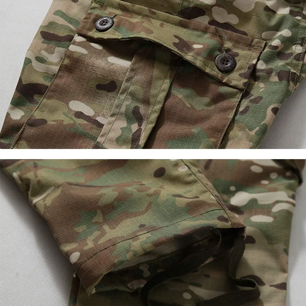 AKARMY Men's Ripstop Wild Cargo Pants, Relaxed Fit Hiking Pants, Army Camo Combat Casual Work Pants with 8 Pockets(No Belt)