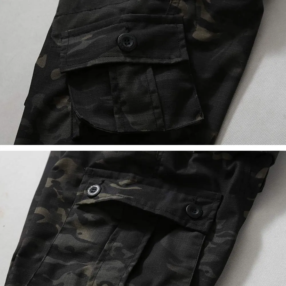 AKARMY Men's Ripstop Wild Cargo Pants, Relaxed Fit Hiking Pants, Army Camo Combat Casual Work Pants with 8 Pockets(No Belt)