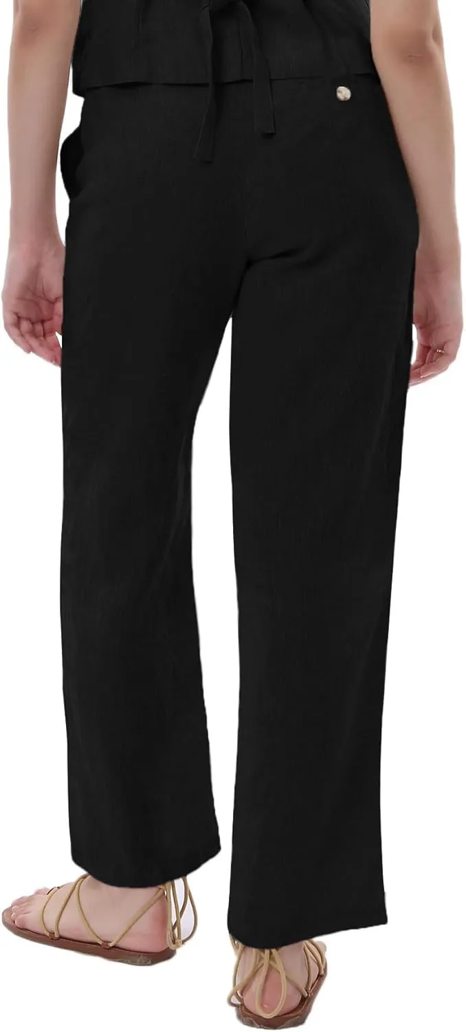 Amazhiyu Women's 100% Linen Summer Classic High-Waisted Straight-Leg Pants Casual