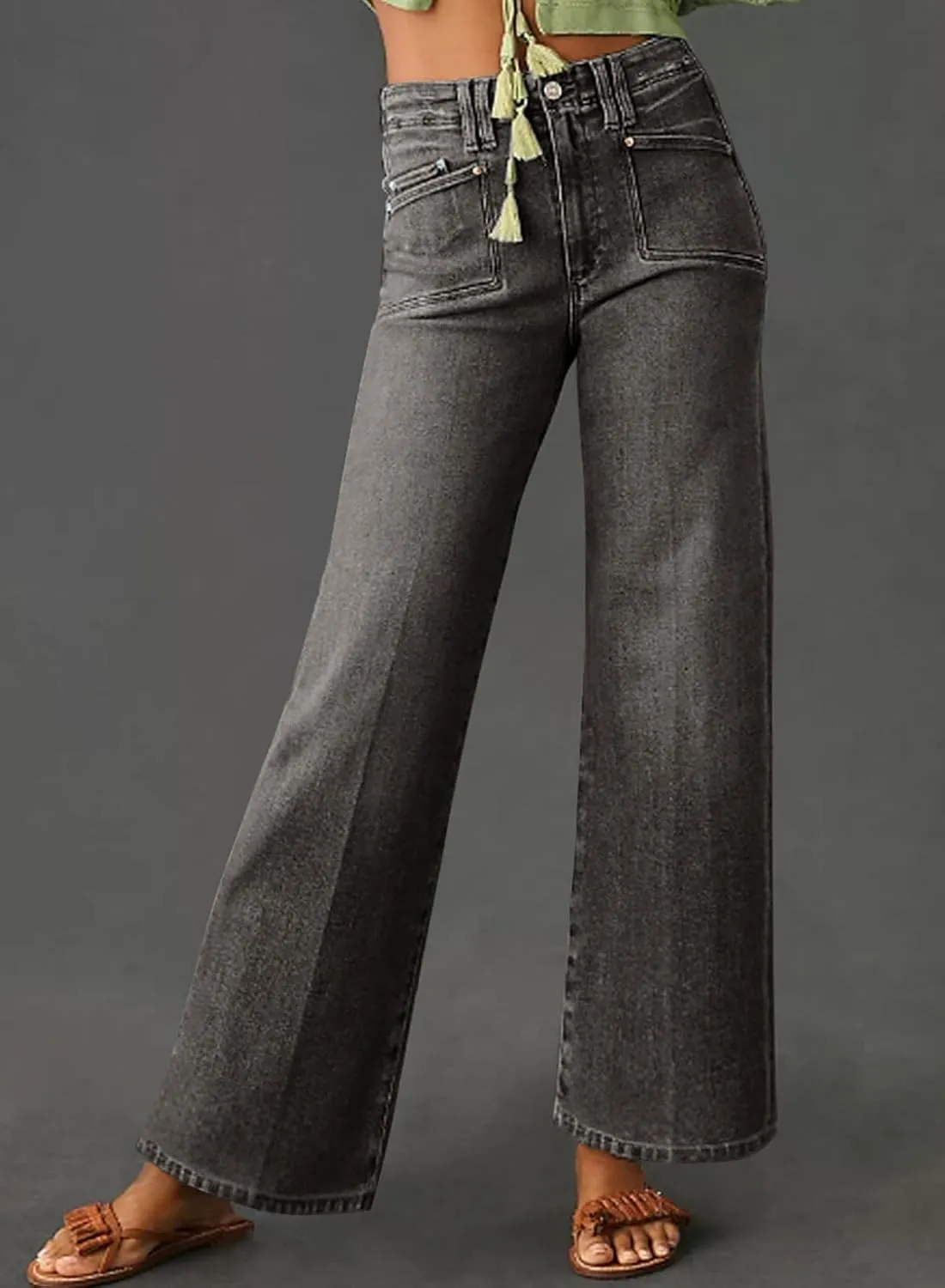 Astylish Womens Wide Leg Jeans High Waisted Stretchy Buttoned Denim Pants Trendy 2025 with Pocket
