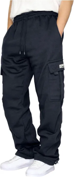 Baggy Cargo Sweatpants for Men Casual Open Bottom Sweat Pants Drawstring Waist Athletic Pants Joggers with Pockets