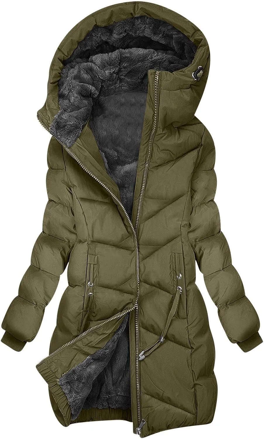 Borniu Women's Hooded Warm Winter Coat Quilted Thicken Puffer Jacket Fleece Lined Down Jacket Outerwear with Pockets