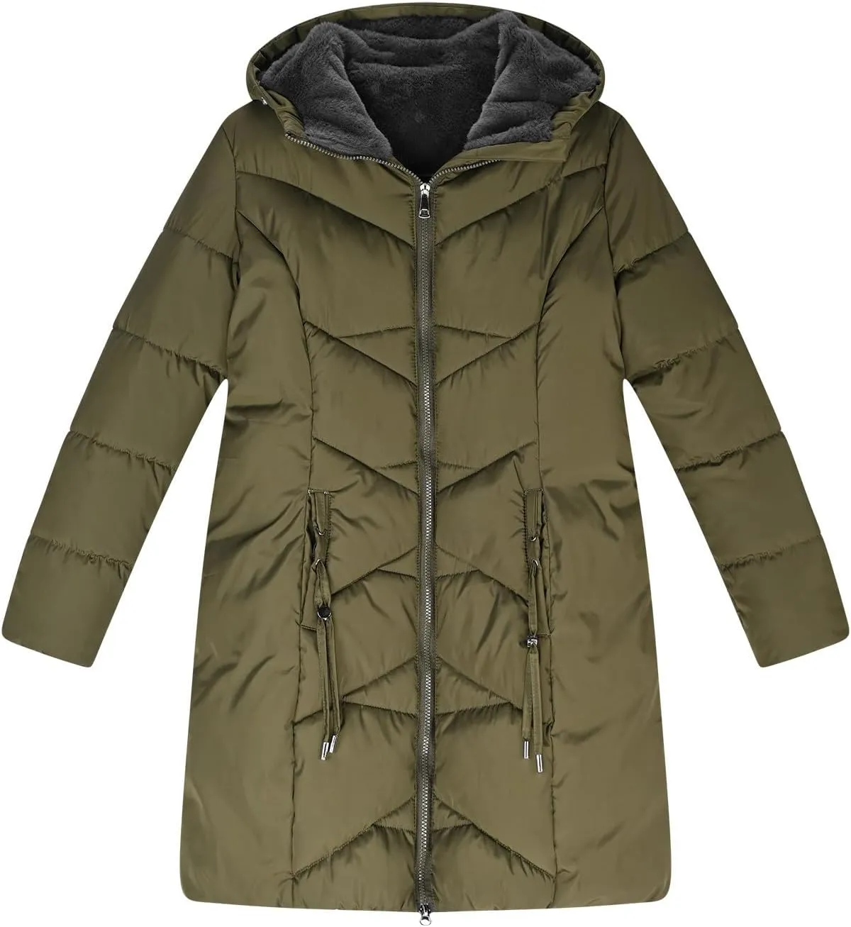 Borniu Women's Hooded Warm Winter Coat Quilted Thicken Puffer Jacket Fleece Lined Down Jacket Outerwear with Pockets