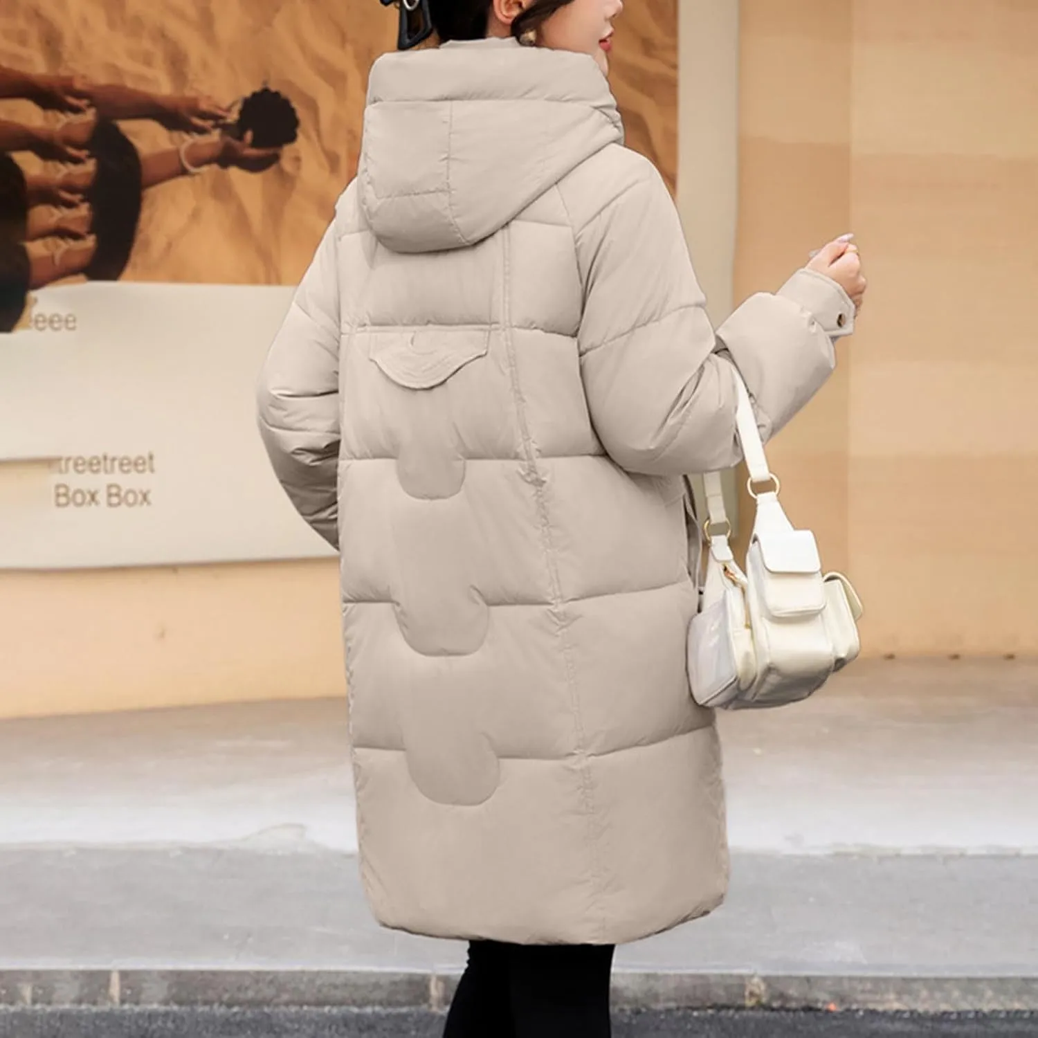 Borniu Women's Puffer Parka Jacket Winter Warm Thickened Down Jacket Hooded Fashion Puffer Coat with Pockets