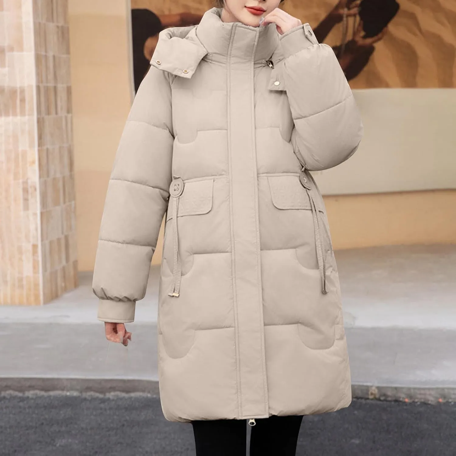 Borniu Women's Puffer Parka Jacket Winter Warm Thickened Down Jacket Hooded Fashion Puffer Coat with Pockets
