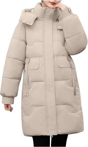 Borniu Women's Puffer Parka Jacket Winter Warm Thickened Down Jacket Hooded Fashion Puffer Coat with Pockets