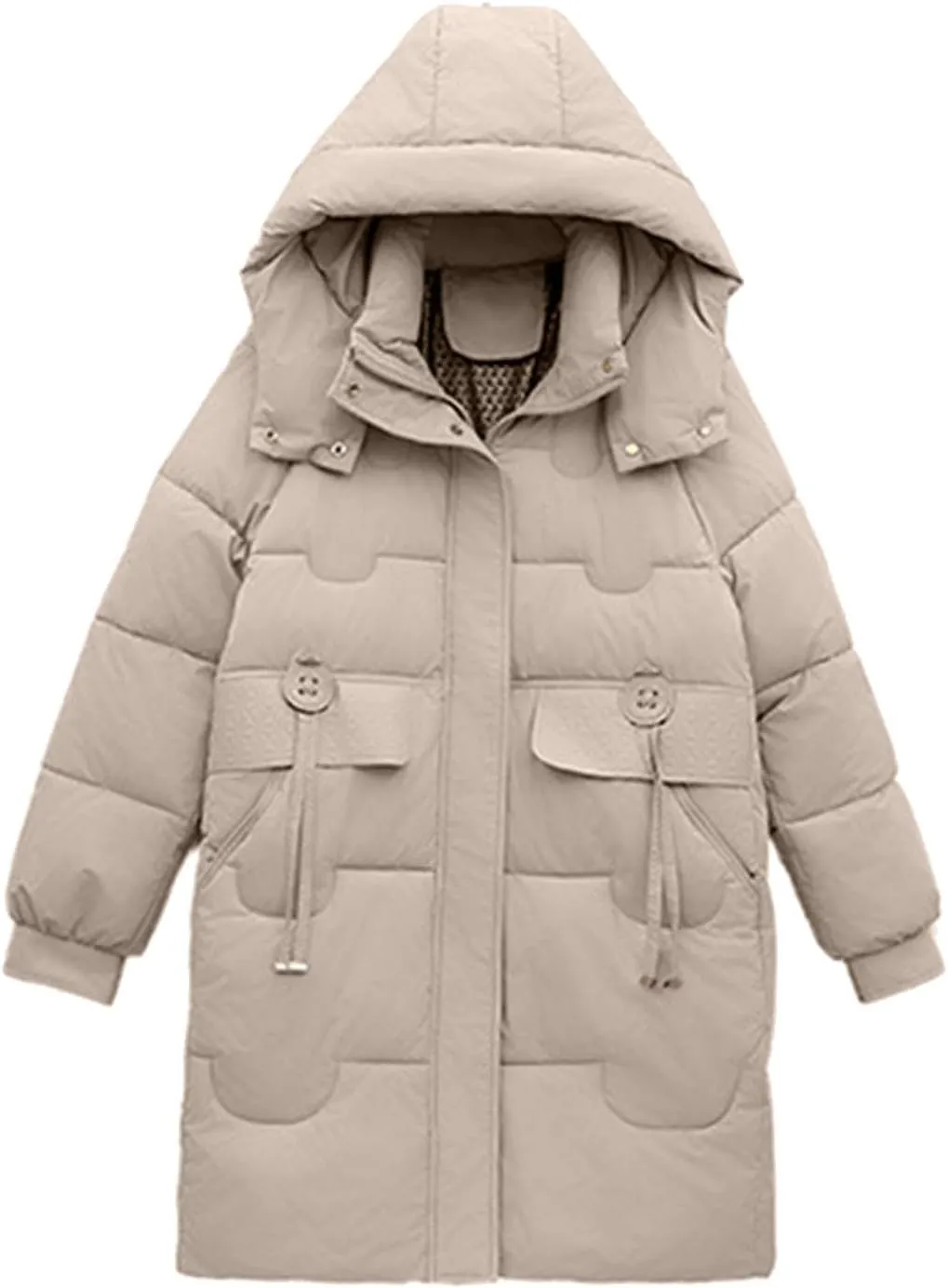 Borniu Women's Puffer Parka Jacket Winter Warm Thickened Down Jacket Hooded Fashion Puffer Coat with Pockets