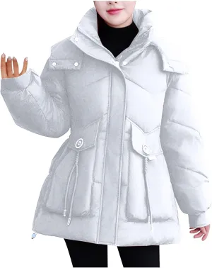 Borniu Women's Warm Thickened Parka Coat Winter Puffer Jacket Hooded Mid-Length Down Puffer Coats with Pockets