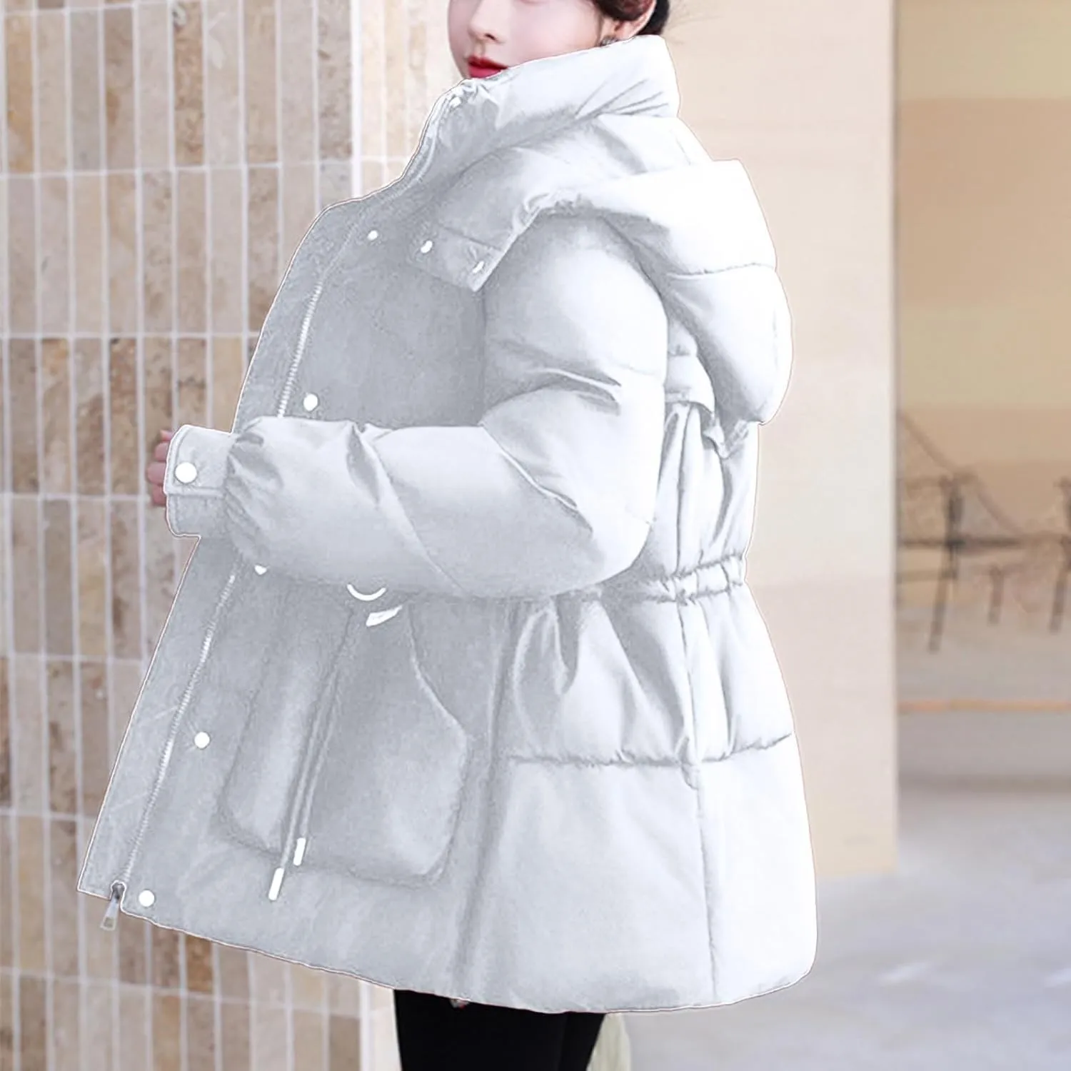 Borniu Women's Warm Thickened Parka Coat Winter Puffer Jacket Hooded Mid-Length Down Puffer Coats with Pockets