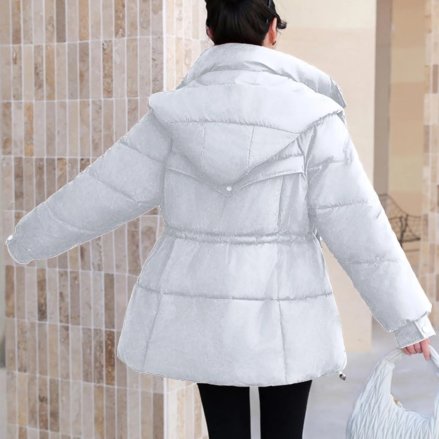 Borniu Women's Warm Thickened Parka Coat Winter Puffer Jacket Hooded Mid-Length Down Puffer Coats with Pockets