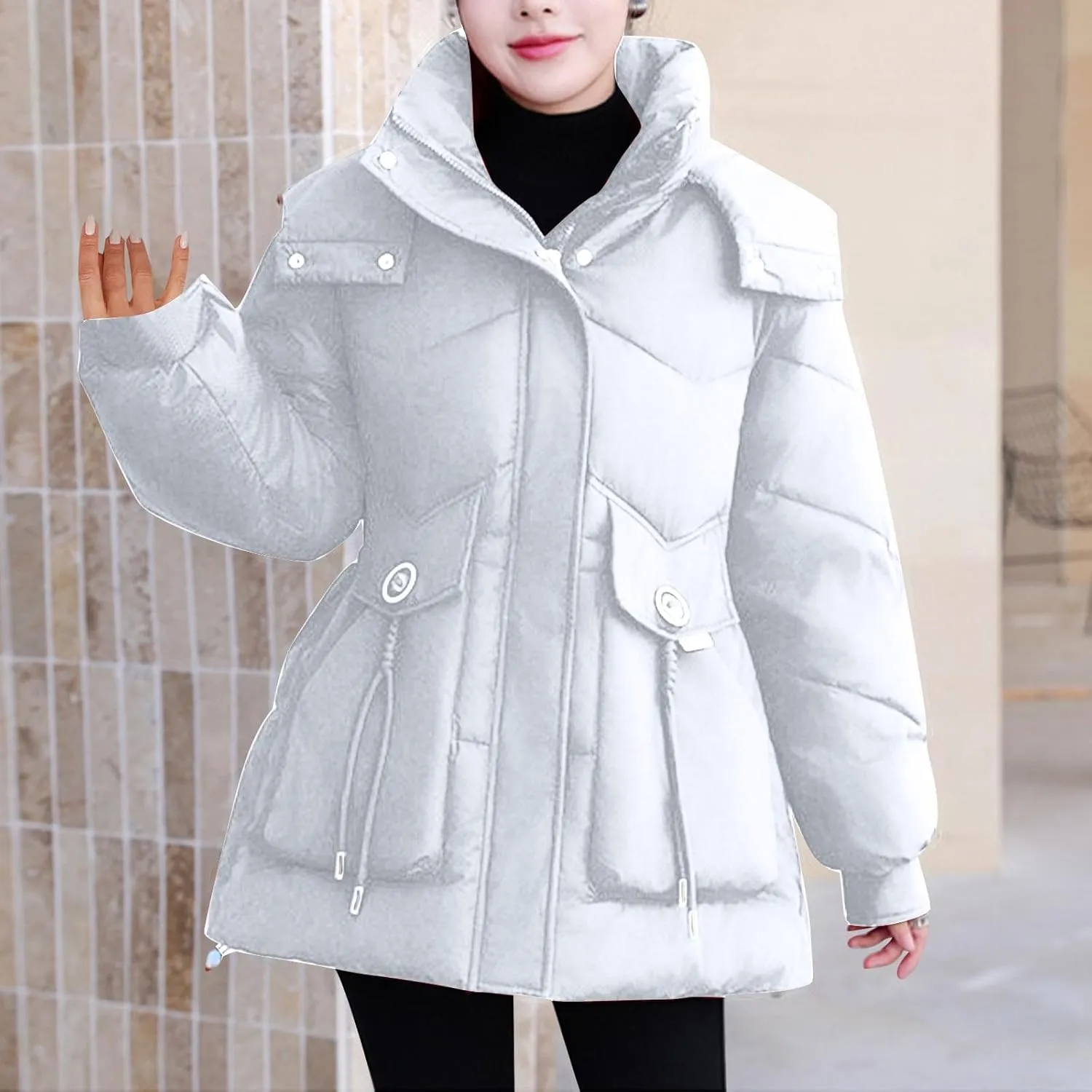 Borniu Women's Warm Thickened Parka Coat Winter Puffer Jacket Hooded Mid-Length Down Puffer Coats with Pockets
