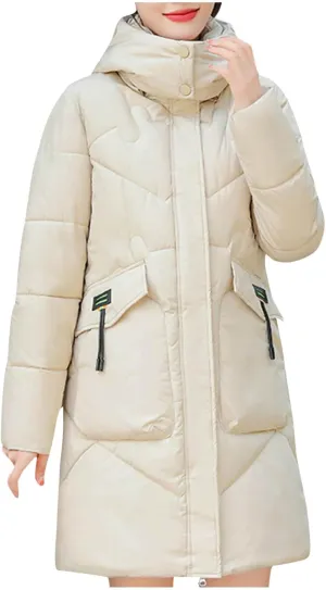 Borniu Women's Warm Thickened Parka Coat Winter Puffer Jacket Quilted Hooded Long Down Coat with Pockets