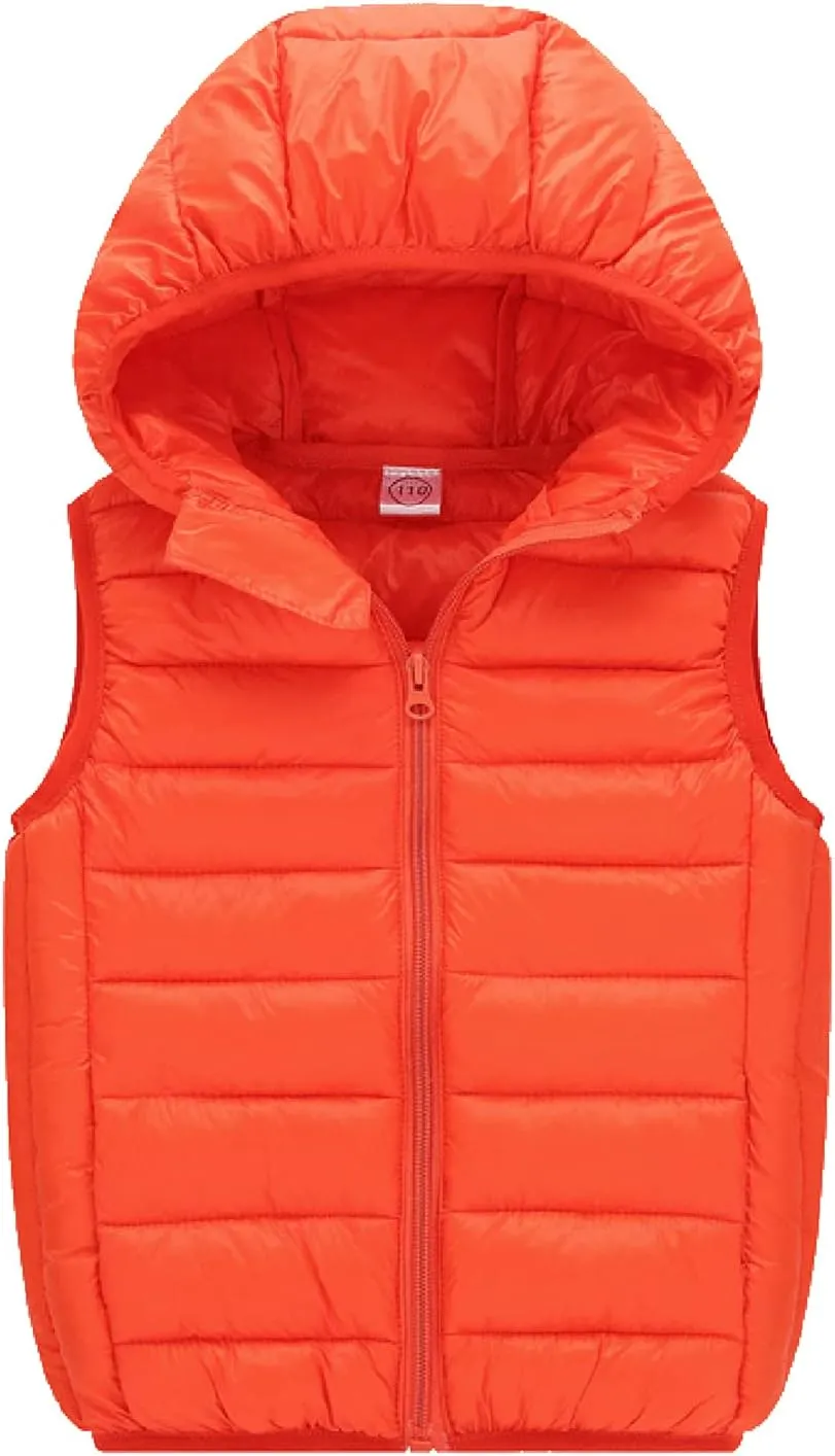 Boys Girls' Light Weight Hooded Down Vest,Kids Puffer Sleeveless Jacket Zipper Pocket