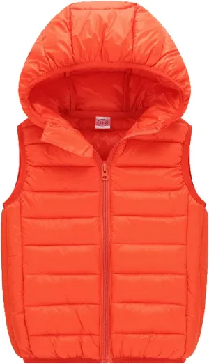Boys Girls' Light Weight Hooded Down Vest,Kids Puffer Sleeveless Jacket Zipper Pocket