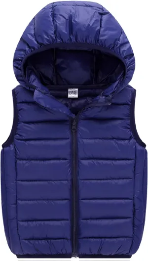 Boys Girls' Light Weight Hooded Down Vest,Kids Puffer Sleeveless Jacket Zipper Pocket